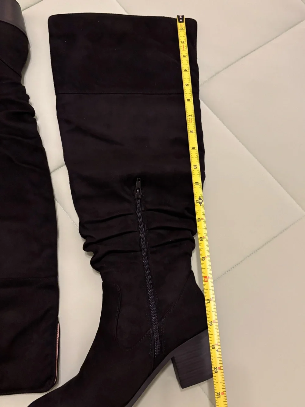 Stanley Black Knee-High Suede Block Heel Boots